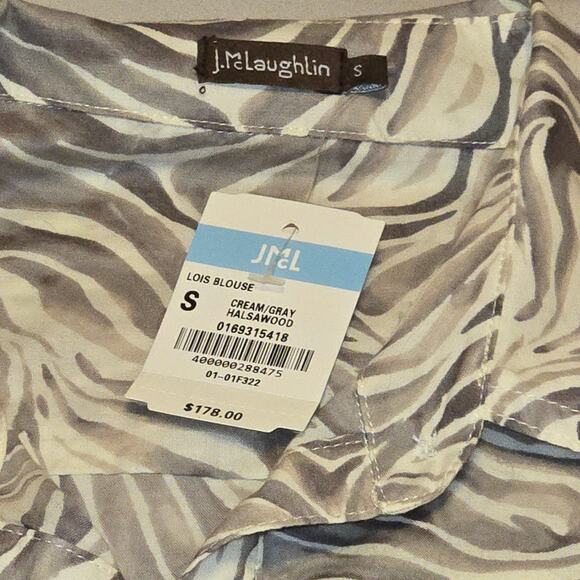 J. McLaughlin Lois Blouse Cream Gray Print Long Sleeve Button Down Top S - Picture 3 of 3